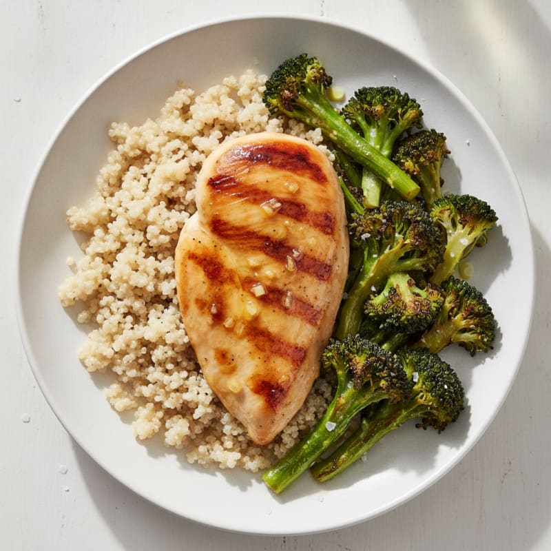 Grilled Chicken Breast with Quinoa and Roasted Broccoli