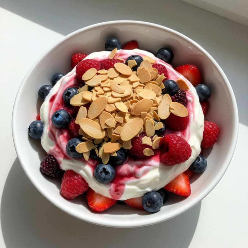 Greek Yogurt Protein Parfait with Mixed Berries and Almonds