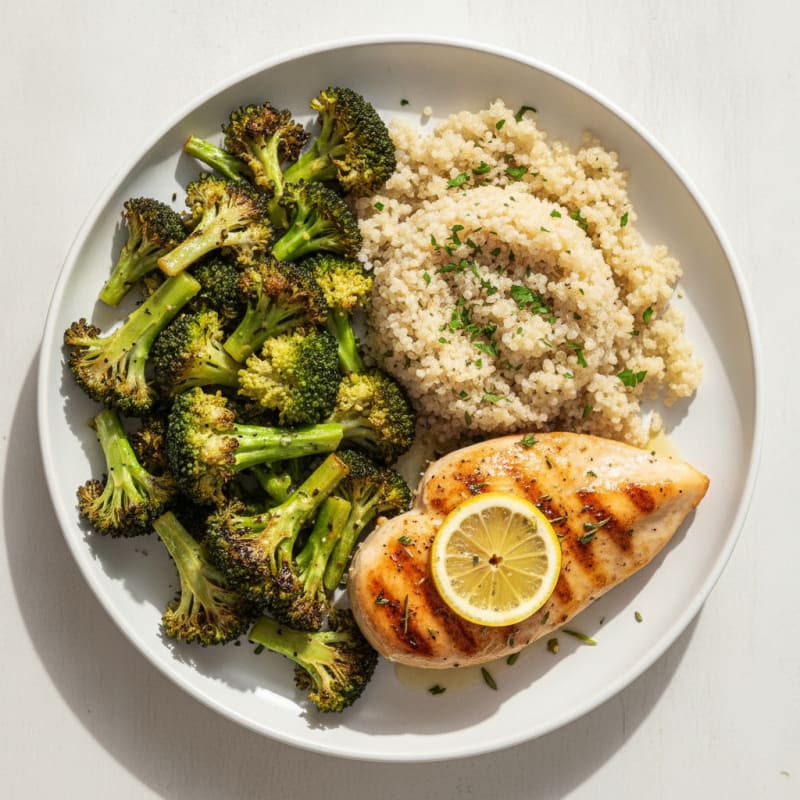 Grilled Chicken Breast with Roasted Broccoli and Quinoa