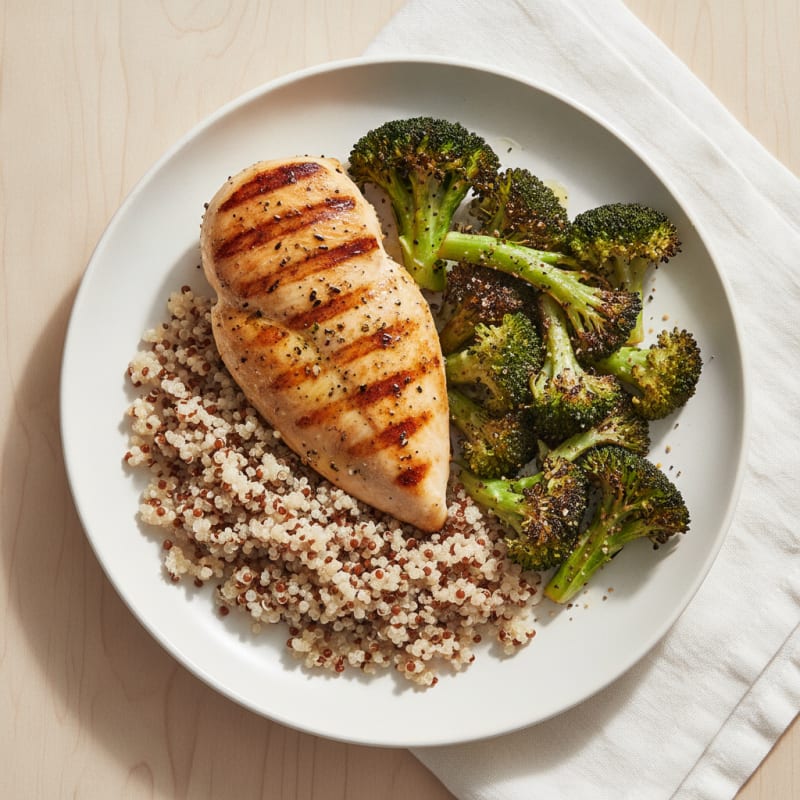 Grilled Chicken Breast with Quinoa and Roasted Broccoli