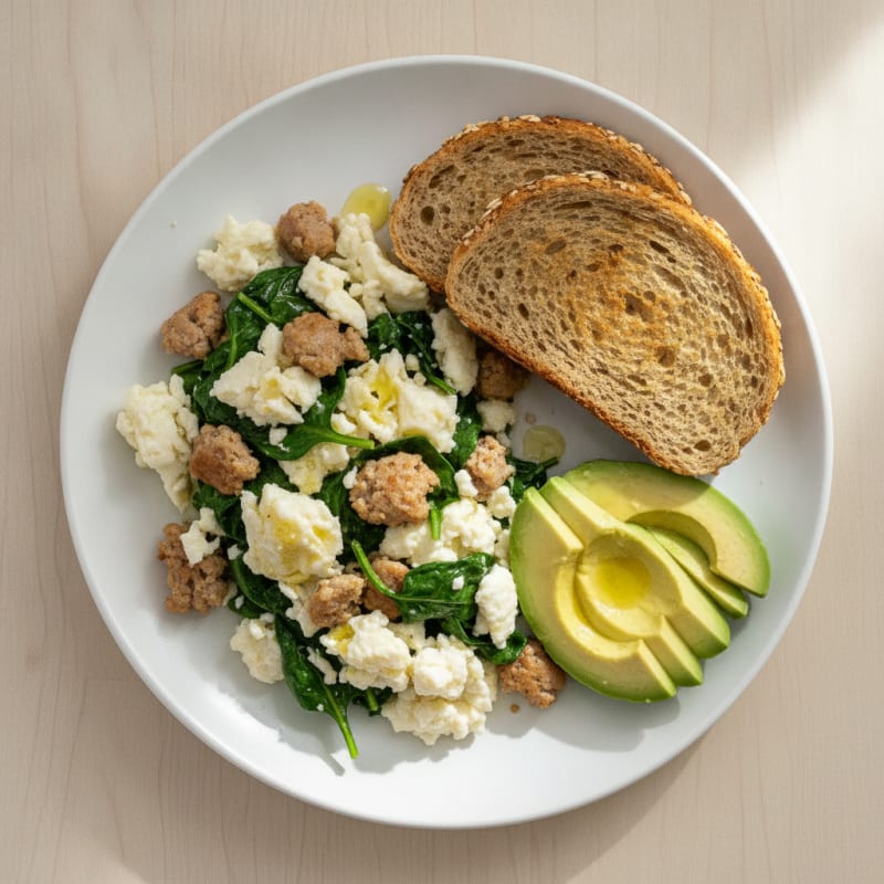 Egg White and Turkey Sausage Scramble with Spinach