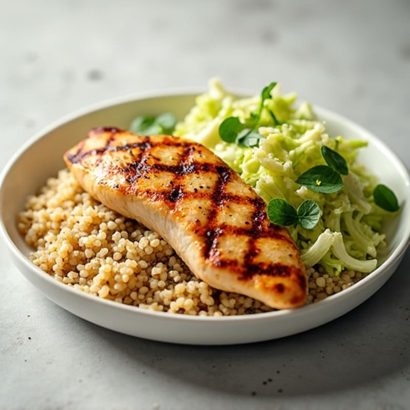 Grilled Chicken Breast with Crunchy Cabbage Slaw and Quinoa