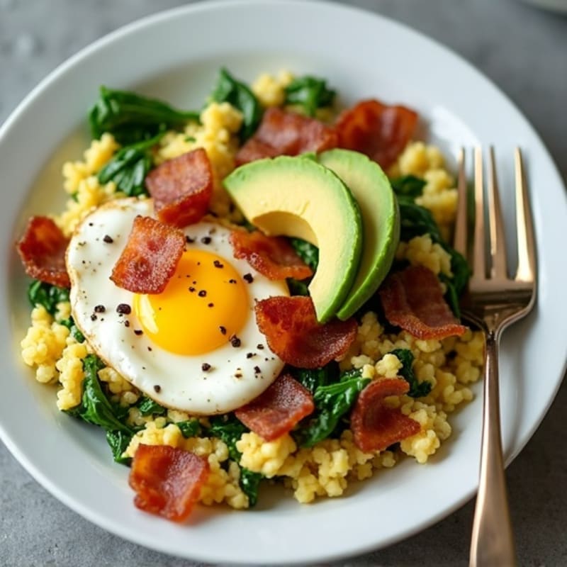 Egg White Scramble with Spinach and Turkey Bacon
