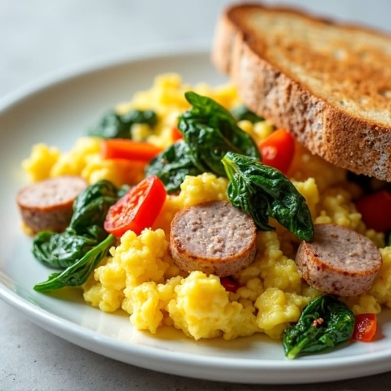 Egg White Scramble with Turkey Sausage and Spinach