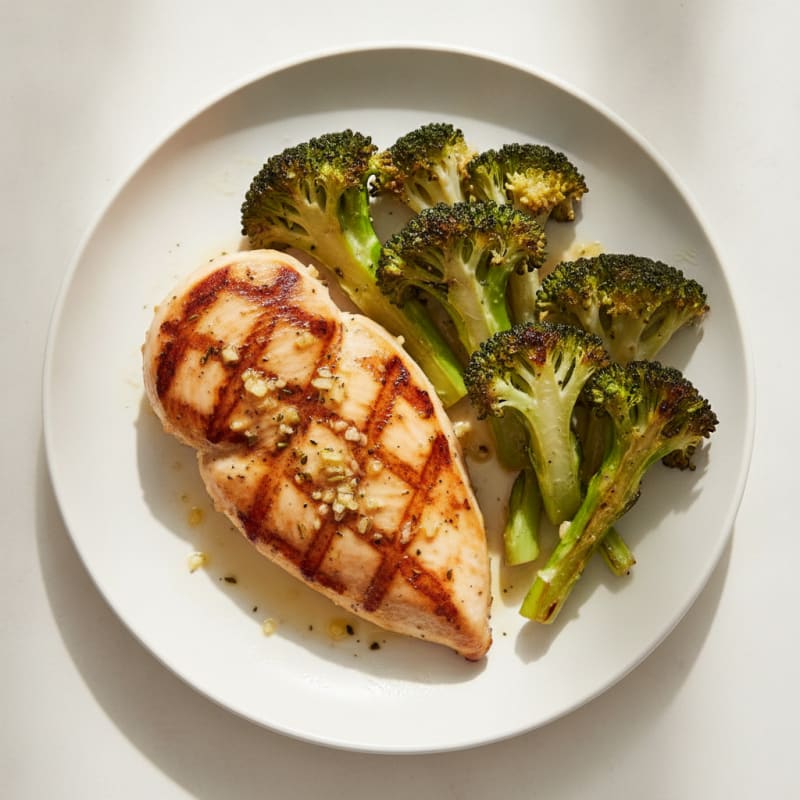 Grilled Chicken Breast with Roasted Broccoli and Lemon