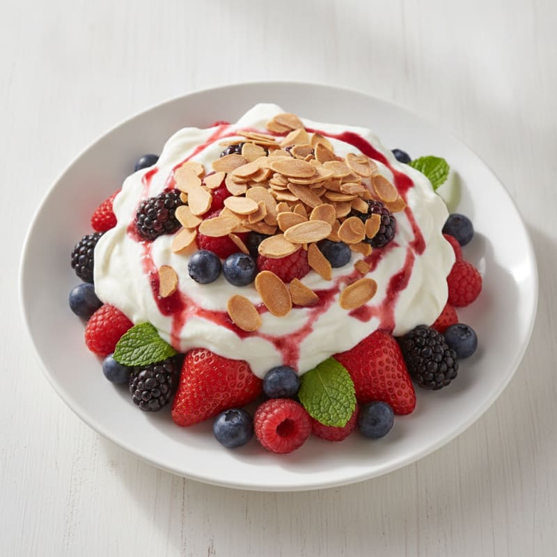 Greek Yogurt Protein Parfait with Mixed Berries and Almonds