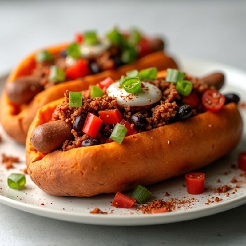 Lean Turkey Chili-Topped Sweet Potato Dogs