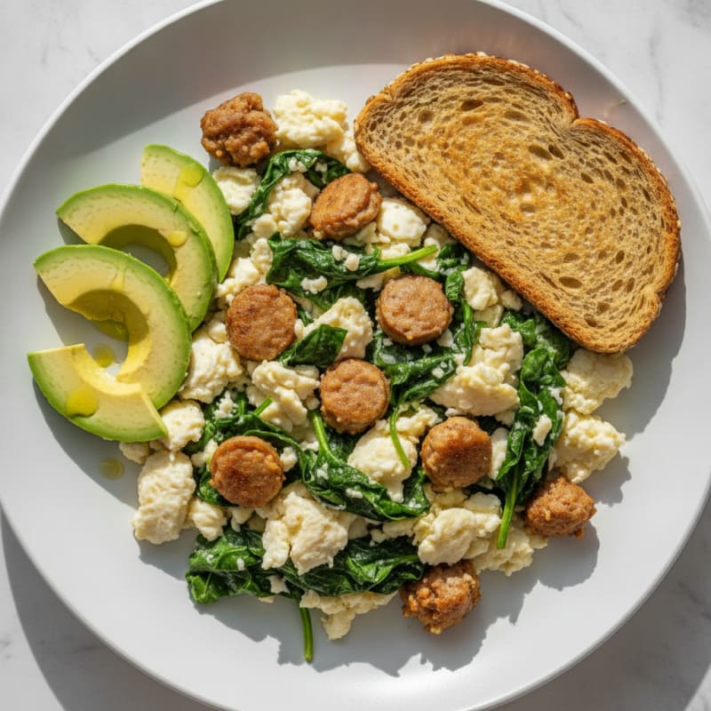 Egg White Scramble with Turkey Sausage and Spinach