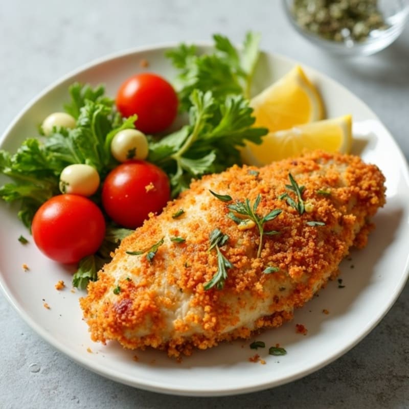 Crispy Spiced Chicken with Lemon-Garlic Dressing and Fresh Vegetables