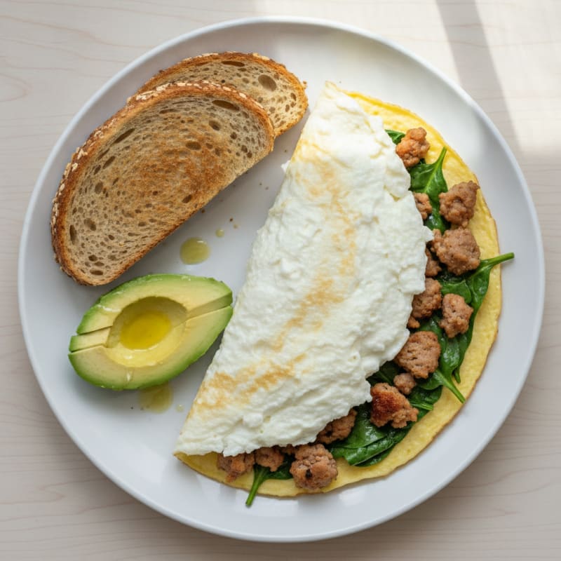 Egg White Spinach Omelette with Turkey Sausage