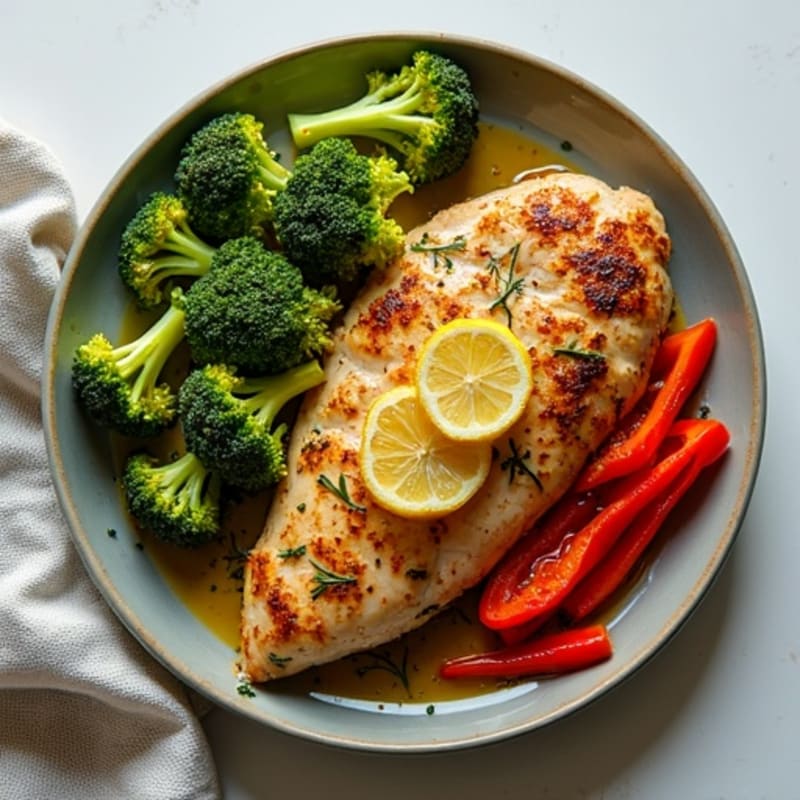 Sheet Pan Lemon-Herb Chicken with Crispy Roasted Broccoli and Bell Peppers