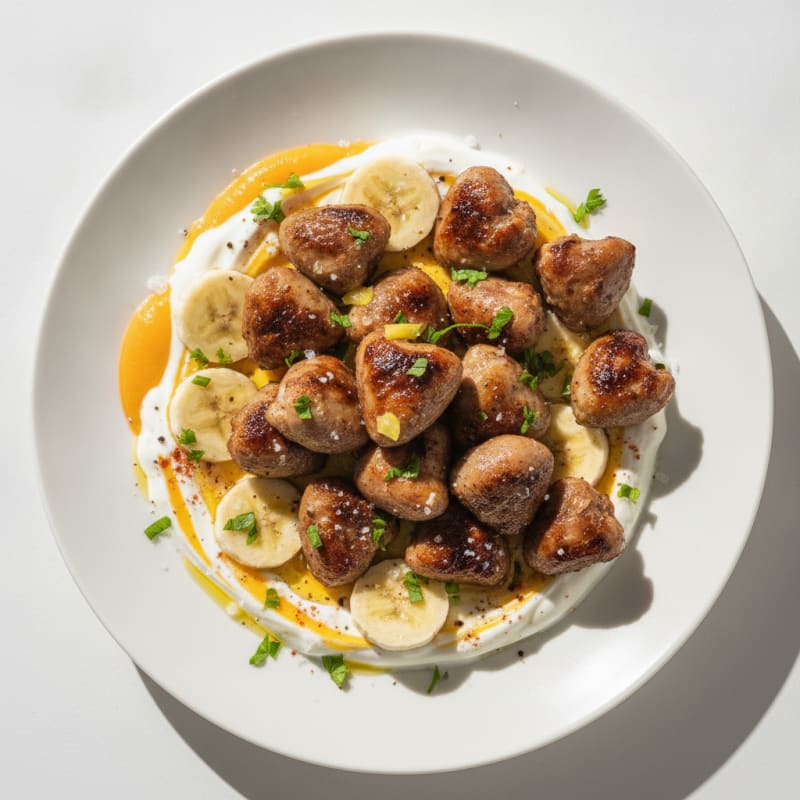 Grilled Chicken Hearts with Peach Yogurt