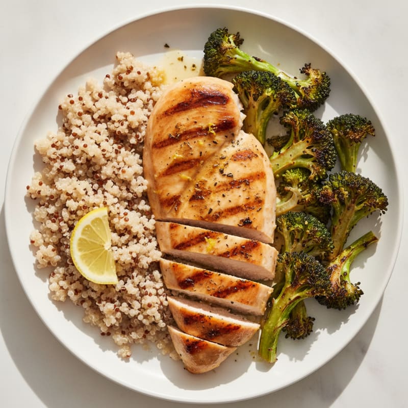 Grilled Chicken Breast with Quinoa and Roasted Broccoli