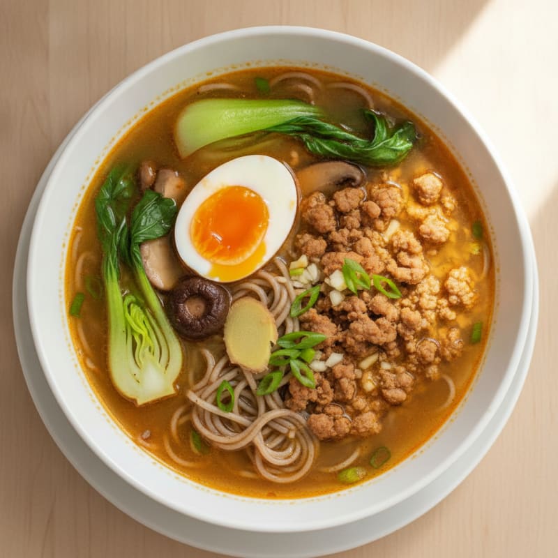 Sriracha Pork Ramen Soup with Jammy Egg