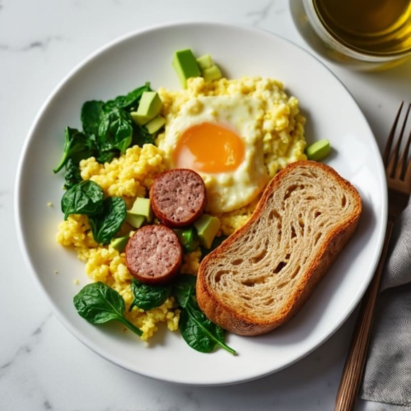 Egg White and Spinach Scramble with Turkey Sausage