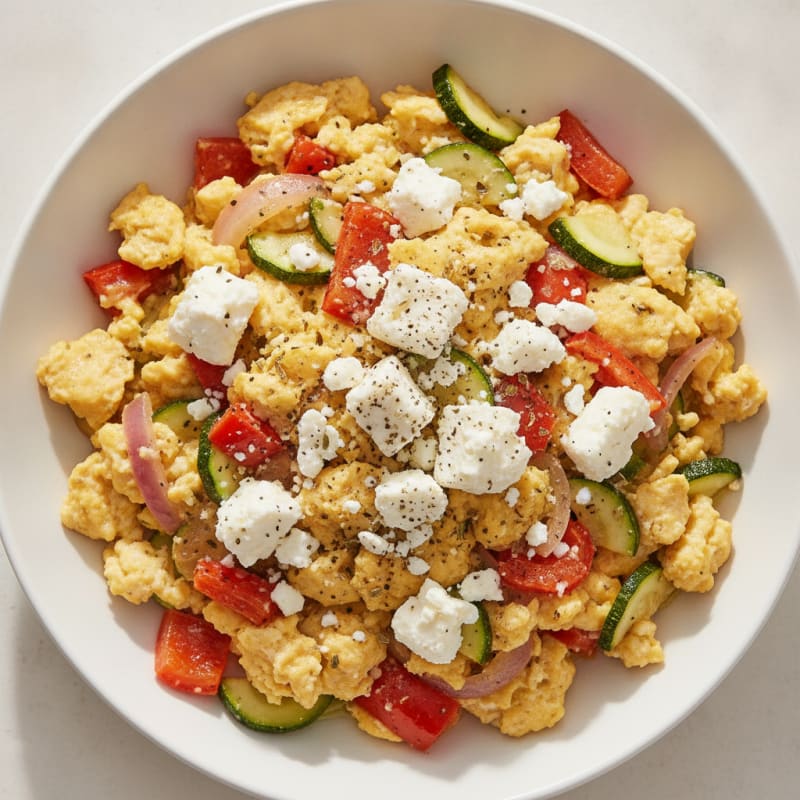 Hearty Scrambled Eggs with Roasted Vegetables