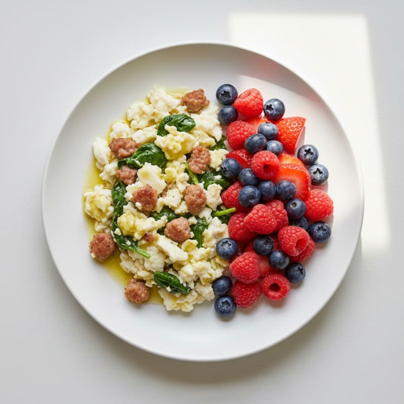 Egg White Scramble with Turkey Sausage and Fresh Berries