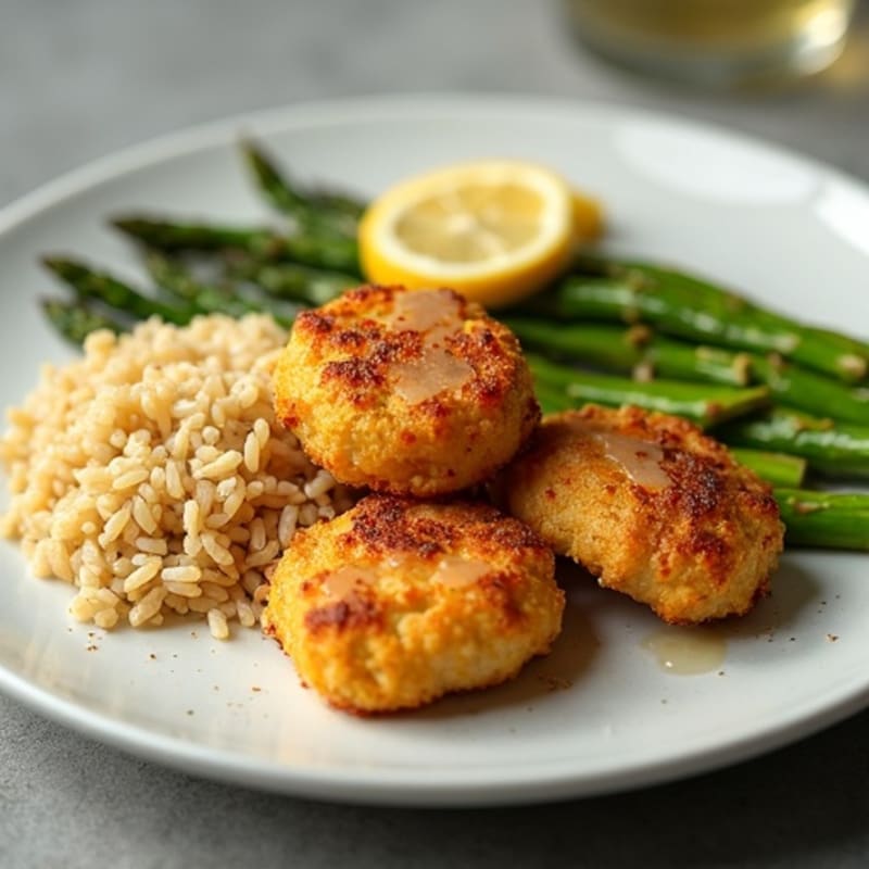 Crispy Lemon Garlic Chicken Bites with Roasted Asparagus and Quinoa