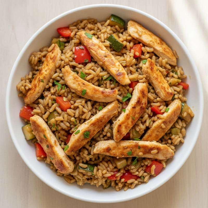 Savory Shredded Chicken and Brown Rice Bowl