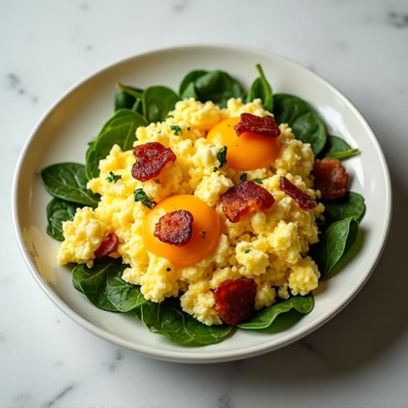 Cottage Cheese Egg Scramble with Spinach and Turkey Bacon
