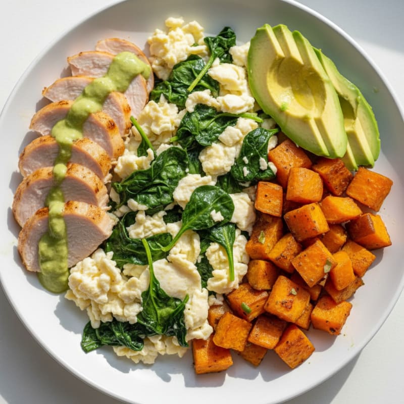 Scrambled Egg Whites with Spinach and Turkey Breast