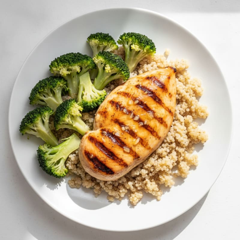 Grilled Chicken Breast with Quinoa and Steamed Broccoli