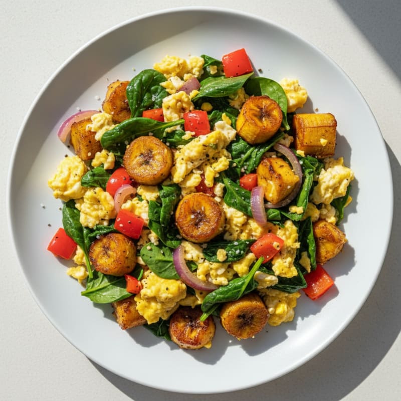 Sweet Plantain and Egg Scramble with Sautéed Vegetables