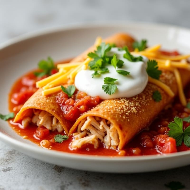 Lean Shredded Chicken Enchiladas with Zesty Red Sauce