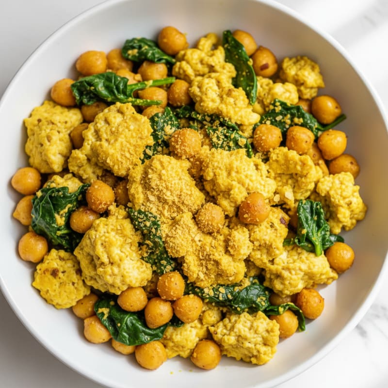 Silky Tofu and Chickpea Scramble with Spinach