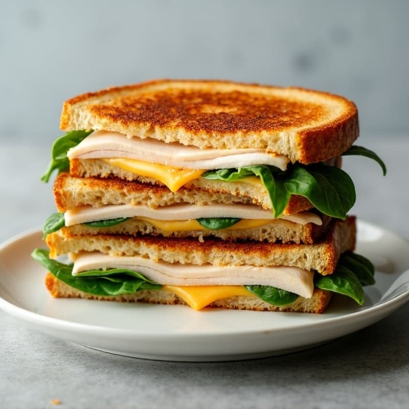 Crispy Whole Grain Triple-Decker Grilled Cheese with Turkey and Spinach