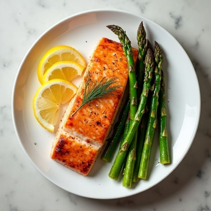 Pan-Seared Salmon with Lemon-Dill Roasted Asparagus