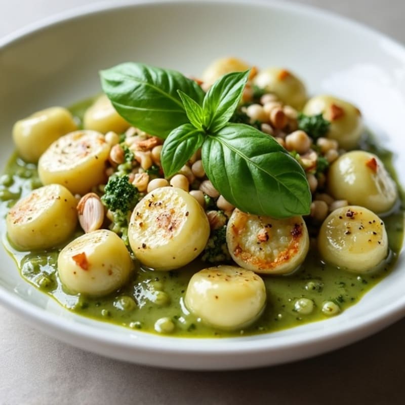 Creamy Basil Pesto Gnocchi with Roasted Pine Nuts