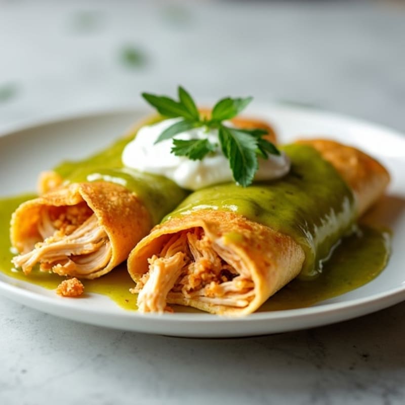 Salsa Verde Shredded Chicken Enchiladas