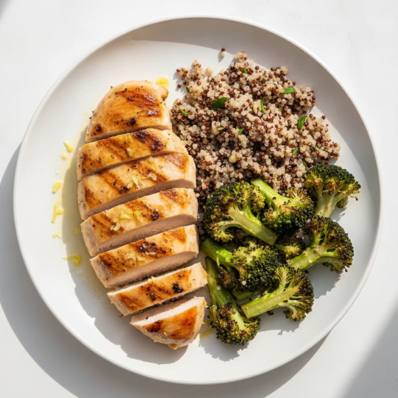 Grilled Chicken Breast with Roasted Broccoli and Quinoa