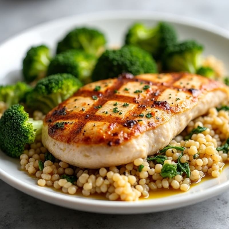 Grilled Chicken Breast with Quinoa and Roasted Broccoli