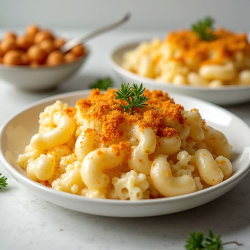 Baked Cauliflower Mac with Crispy Chickpea Crumbs