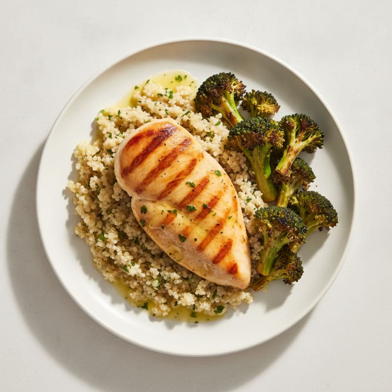Grilled Chicken Breast with Quinoa and Roasted Broccoli