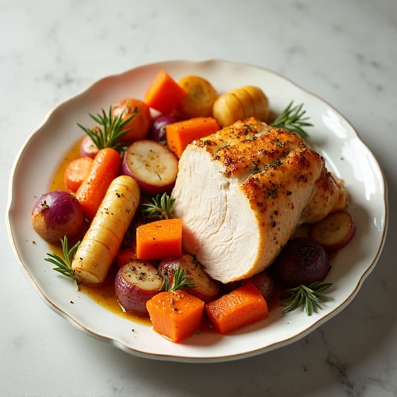 Rotisserie Chicken with Herb-Roasted Root Vegetables