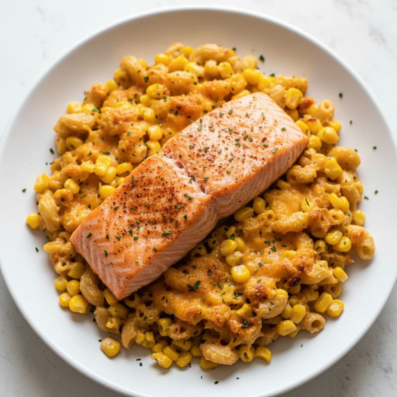 Baked Salmon with Sweet Corn Macaroni