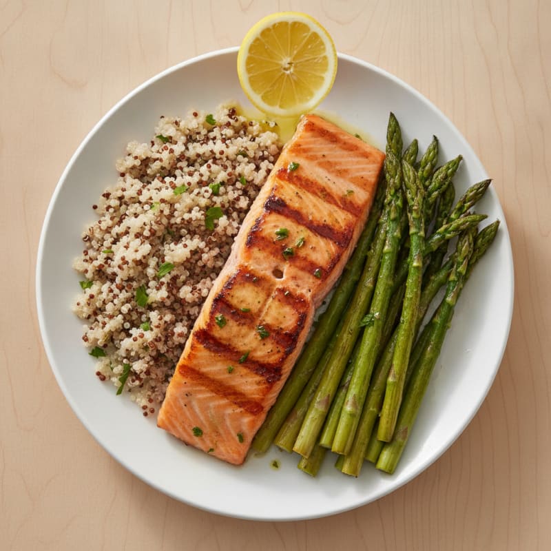 Grilled Salmon with Roasted Asparagus and Quinoa