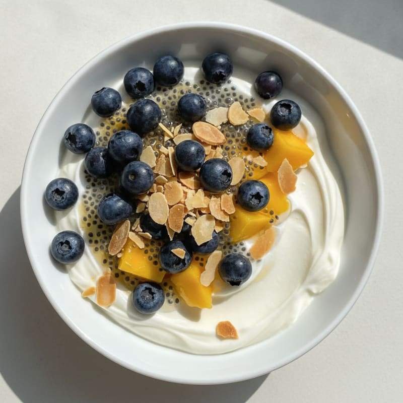 Creamy Greek Yogurt Bowl with Berries, Basil Seeds, and Toasted Nuts