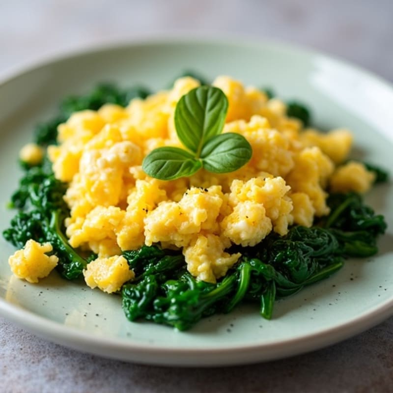 Fluffy Scrambled Eggs with Fresh Herbs and Sautéed Greens