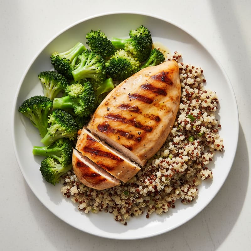 Grilled Chicken Breast with Quinoa and Steamed Broccoli