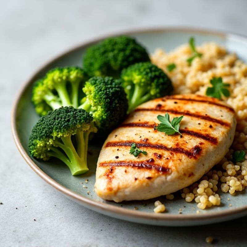 Grilled Chicken Breast with Roasted Broccoli and Quinoa