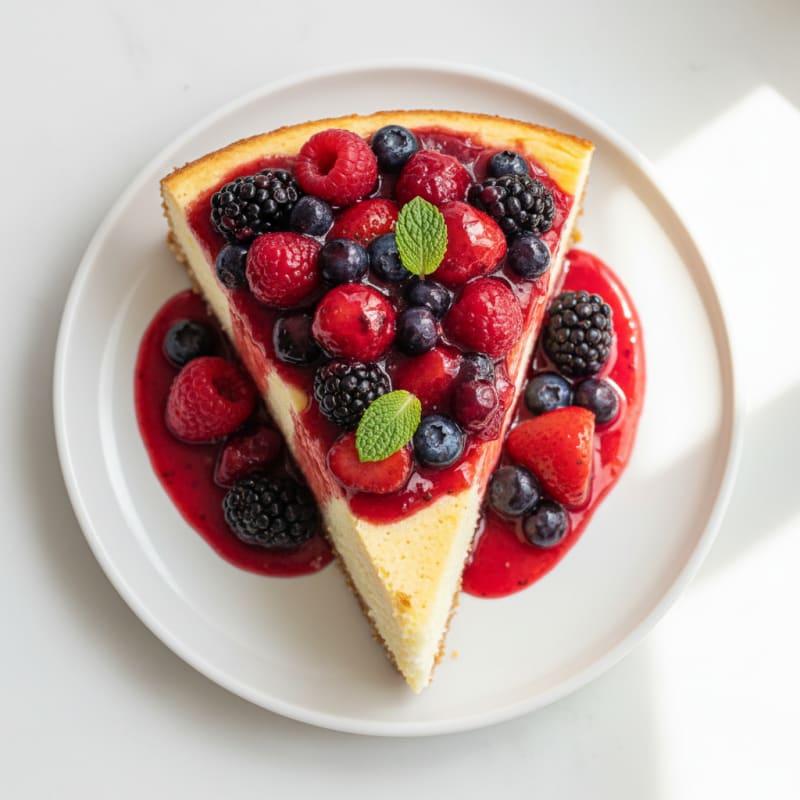 Greek Yogurt Protein Cheesecake with Mixed Berries