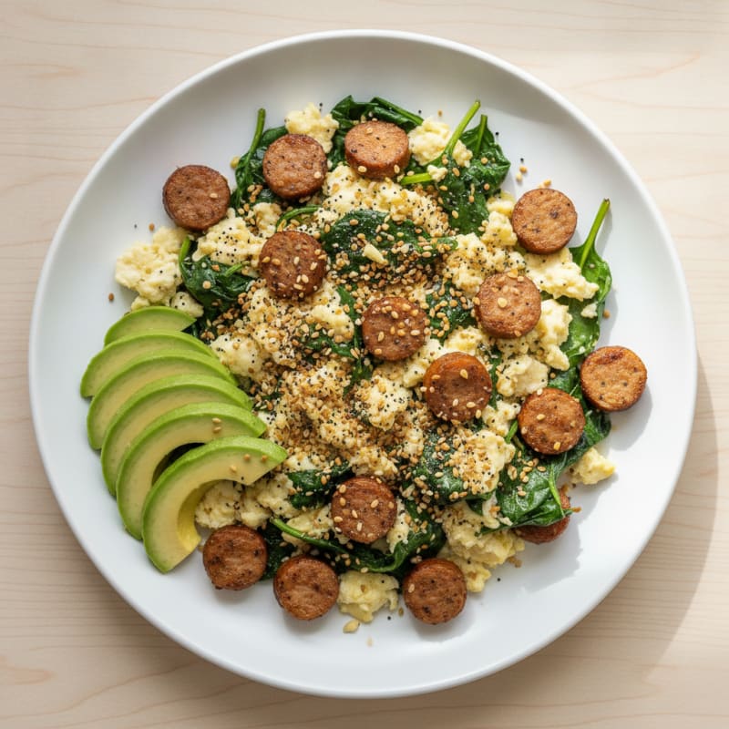 Egg White Spinach Scramble with Turkey Sausage