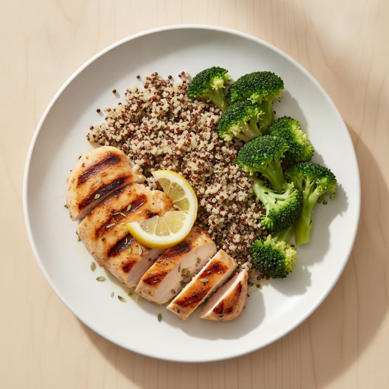 Grilled Chicken Breast with Quinoa and Steamed Broccoli