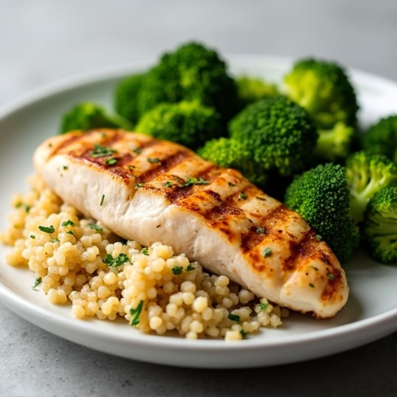 Grilled Chicken Breast with Quinoa and Steamed Broccoli