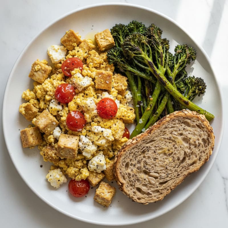 Tofu Feta Scramble with Roasted Broccolini