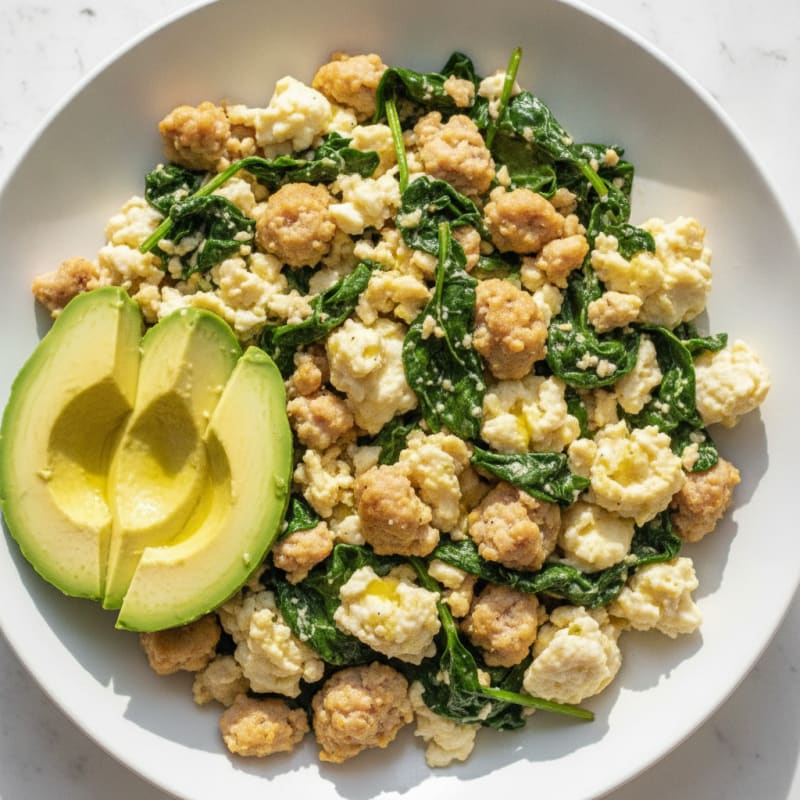 Egg White and Turkey Sausage Scramble with Spinach